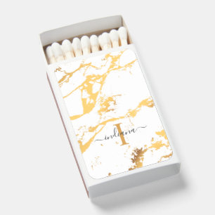 Monogram Name Initial Gold Marble Pattern Matchboxes
