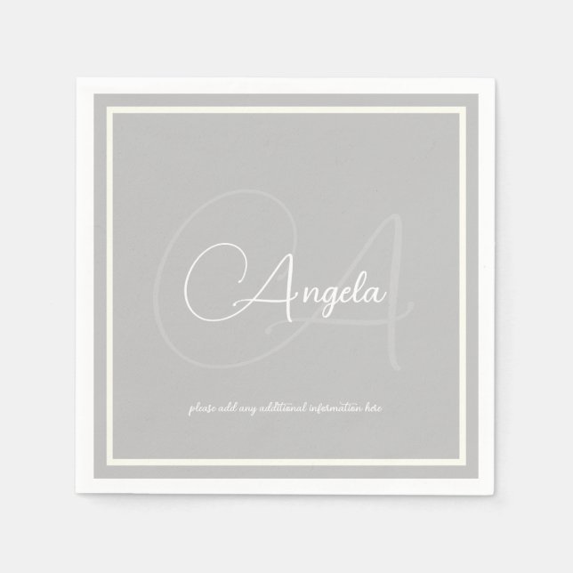 Monogram (name & initial) Gray standard napkins (Front)