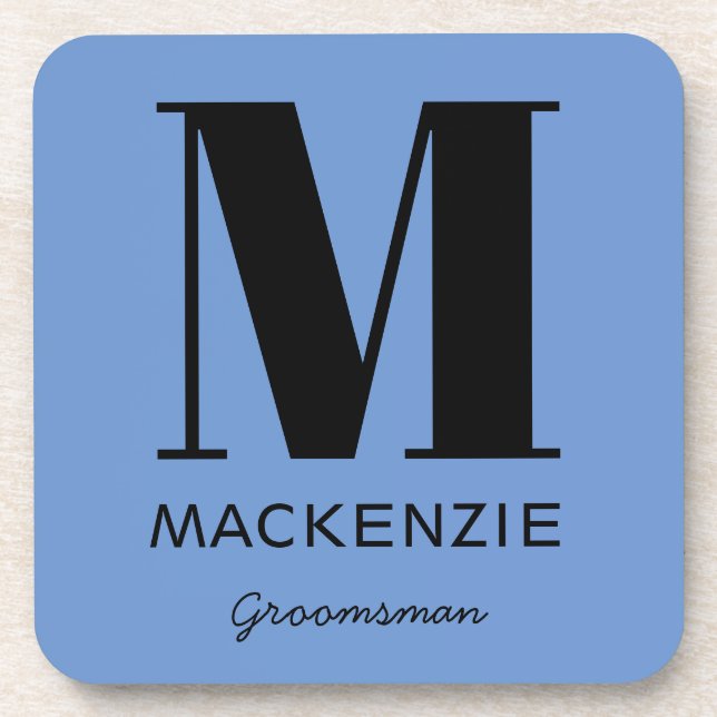 Monogram Name Initial Groomsman Beverage Coaster (Front)