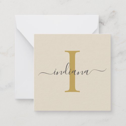 Monogram Name Initial Hand_Lettered Gold Gray Note Card