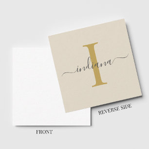 Monogram Name Initial Hand-Lettered Gold Gray Note Card