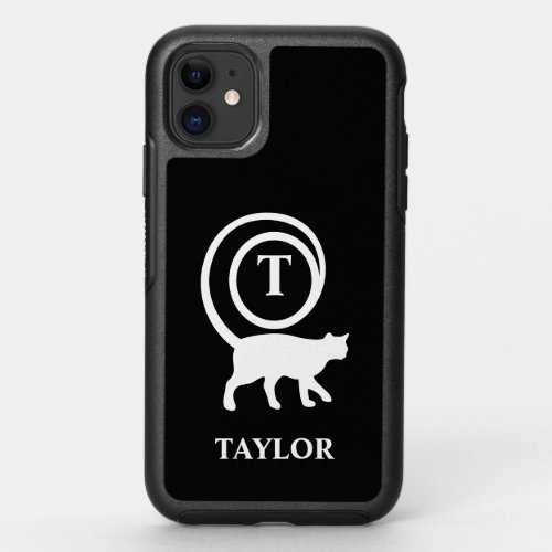 Monogram Name Initial Kitty Cat Lover Black White OtterBox Symmetry iPhone 11 Case