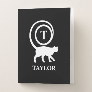 Monogram Name Initial Kitty Cat Lover Black White Pocket Folder