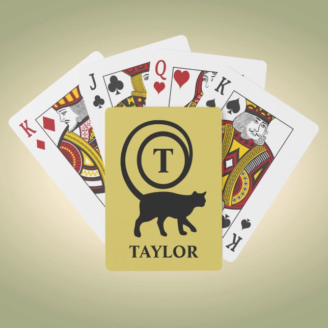 Monogram Name Initial Kitty Cat Lover Gold Black Poker Cards (Creator Uploaded)