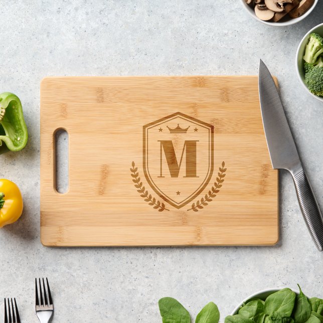 Monogram Name Initial laurel Wreath badge Crest Engraved Cutting Board (Creator Uploaded)