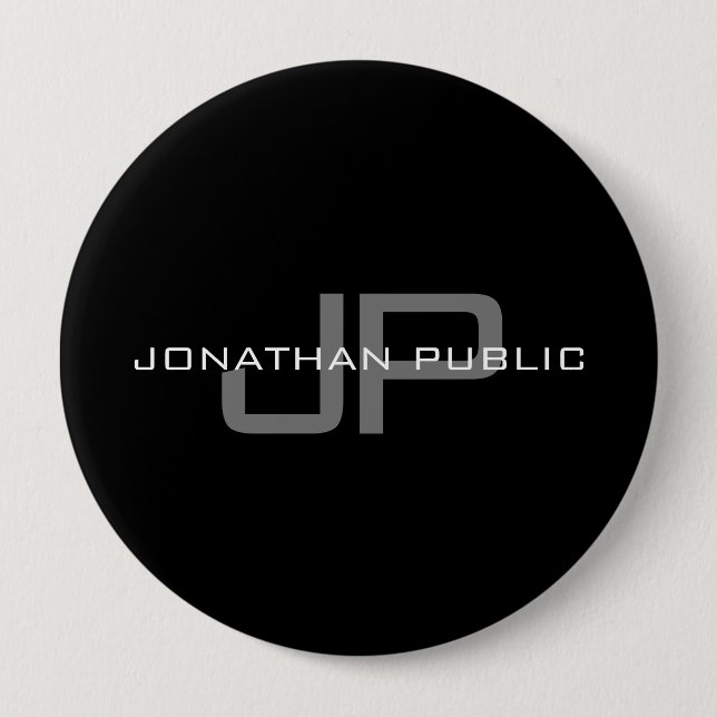 Monogram Name Initial Letter Black Template Huge Button (Front)