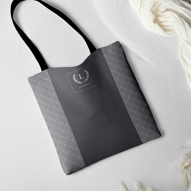 Monogram Name Initial Luxury Greek Key Pattern Tote Bag (Creator Uploaded)