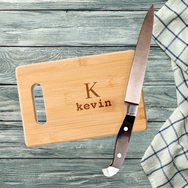 Monogram name initial modern simple typography engraved cutting board (Creator Uploaded)