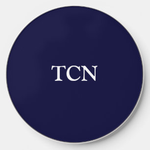 Monogram Name Initial Navy Blue White Minimalist Wireless Charger