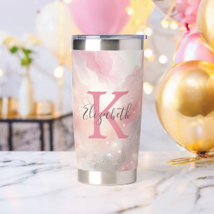Monogram Name Initial Pastel Watercolor Wash Gift Insulated Tumbler