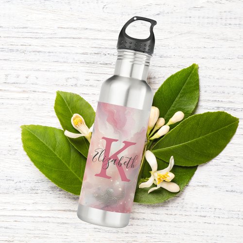 Monogram Name Initial Pastel Watercolor Wash Gift Stainless Steel Water Bottle
