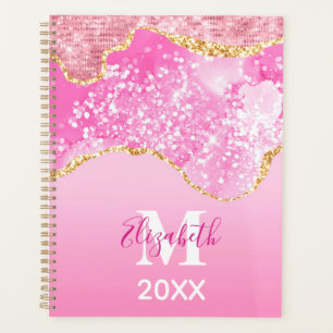 Monogram Name Initial Pink Gold Glam Glitter Planner
