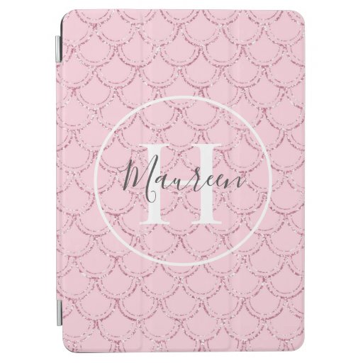 Monogram Name Initial Pink Mermaid Scales Trendy  iPad Air Cover