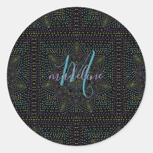 Monogram Name  Initial Pointillism Mandala Classic Round Sticker