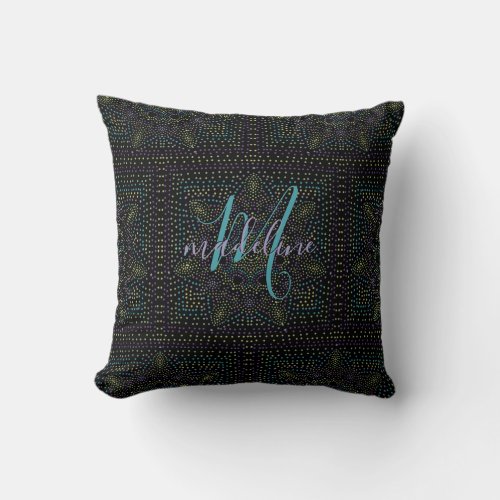 Monogram Name  Initial Pointillism Mandala Throw Pillow