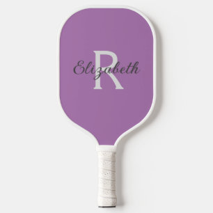 Monogram Name Initial Purple Gray White Pickleball Paddle