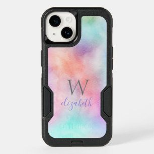Monogram Name Initial Rainbow Watercolor Pastel OtterBox iPhone 14 Case