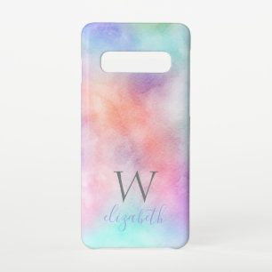 Monogram Name Initial Rainbow Watercolor Pastel Samsung Galaxy S10 Case