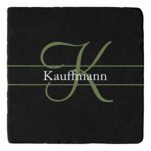 Monogram Name Initial Script Black Green White Trivet