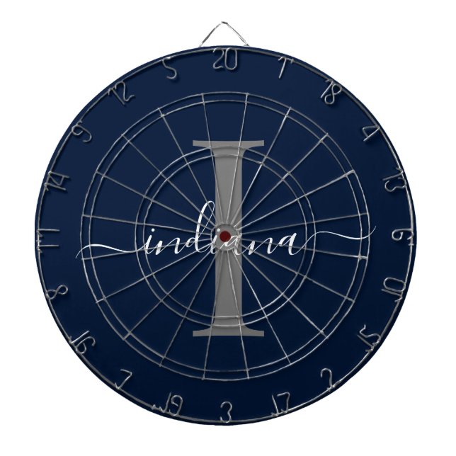 Monogram Name Initial Script Navy Blue Dart Board (Front)