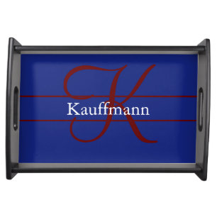Monogram Name Initial Script Red Blue White  Serving Tray