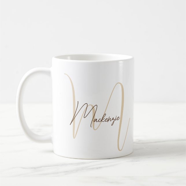 Monogram Name Initial Script Simple Modern  Coffee Mug (Left)