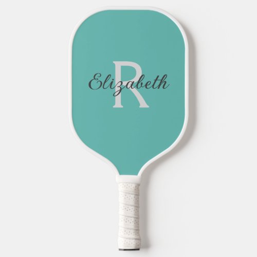 Monogram Name Initial Teal Green Blue Gray White Pickleball Paddle