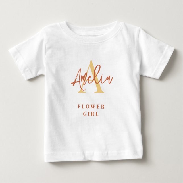 Monogram Name Initial Terracotta Flower Girl Baby  T-Shirt (Front)