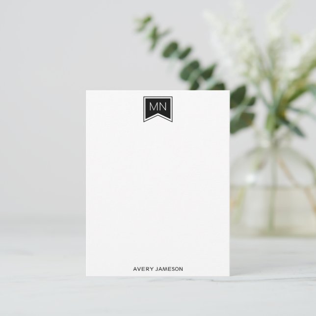 Monogram Name Initials Black Modern Frame Flat Note Card (Standing Front)