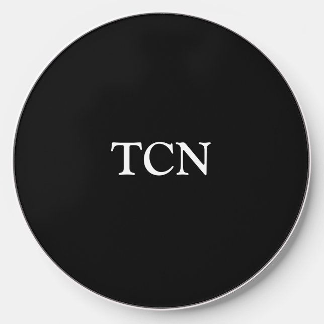 Monogram Name Initials Black White Minimalist  Wireless Charger (Front)