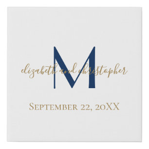 Monogram Name Initials Blue Gold Wedding Date Gift Faux Canvas Print