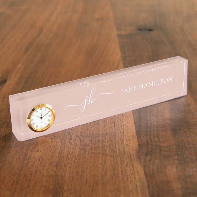 Monogram Name Initials Blush Pink Desk Name Plate (Side)