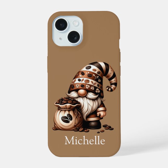 Monogram Name Initials Coffee Gnome Brown White Iphone Case (Back)