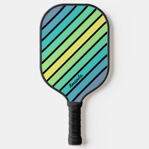 Monogram NameInitials Colorful Blue Yellow Stripe Pickleball Paddle