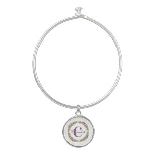 Monogram Name Initials Floral Trendy Gift for her Bangle Bracelet