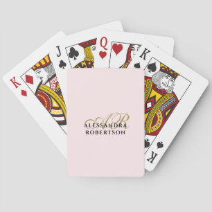Monogram Name Initials Pastel Pink Gold Minimalist Poker Cards
