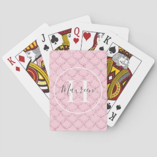 Monogram Name Initials Pink Mermaid Scales Glitter Poker Cards