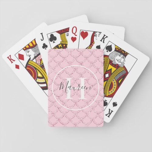 Monogram Name Initials Pink Mermaid Scales Glitter Poker Cards