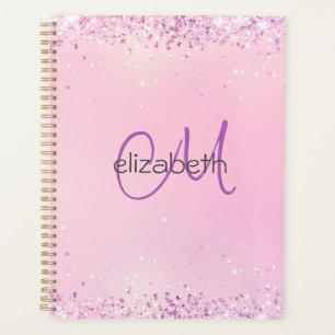 Monogram Name Initials Pink Purple Glitter Planner
