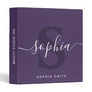 Monogram Name Initials Purple Violet Modern 3 Ring Binder
