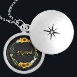 Monogram Name Initials Sunflowers Floral Black Locket Necklace<br><div class="desc">Monogram this beautiful Sunflowers on black background locket necklace.  Great gifts for your bridesmaids and bridal party.</div>