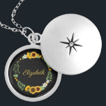 Monogram Name Initials Sunflowers Floral Black Locket Necklace<br><div class="desc">Monogram this beautiful Sunflowers on black background locket necklace.  Great gifts for your bridesmaids and bridal party.</div>