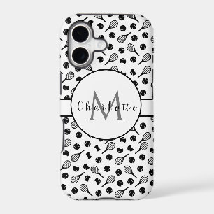 Monogram Name Initials Tennis Themed Black & White iPhone 17 Case