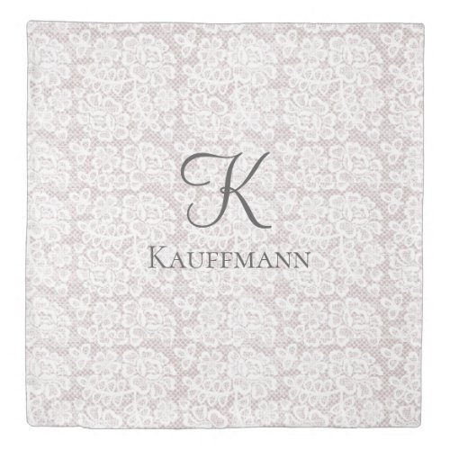 Monogram Name Initials White Lace Soft Mauve Gray