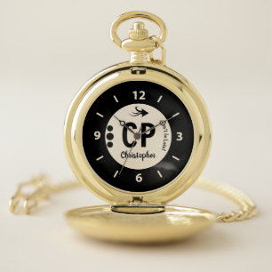 Monogram name ivory and black with arrow and dots pocket watch