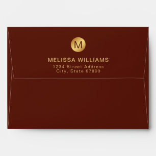 Monogram Name l Elegant Classy Red & Gold Envelope