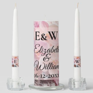 Monogram name lace pink orchids flower watercolor unity candle set