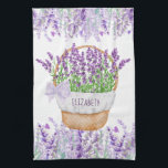 Monogram Name Lavender Flowers Basket Green Purple Kitchen Towel<br><div class="desc">Monogram/Personalize this pretty kitchen towel.  Lavender flowers in a basket with watercolor lavender flowers and green grasses.</div>