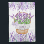 Monogram Name Lavender Flowers Basket Green Purple Kitchen Towel<br><div class="desc">Monogram/Personalize this pretty kitchen towel.  Lavender flowers in a basket with watercolor lavender flowers and green grasses.</div>