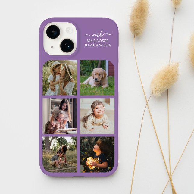 Monogram Name Lavender Purple 6 Photo Collage Case-Mate iPhone Case (Creator Uploaded)